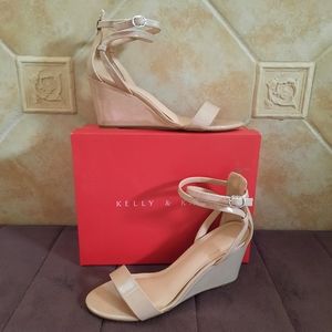 Kelly & Katie Nude Patent Wedge Sandals